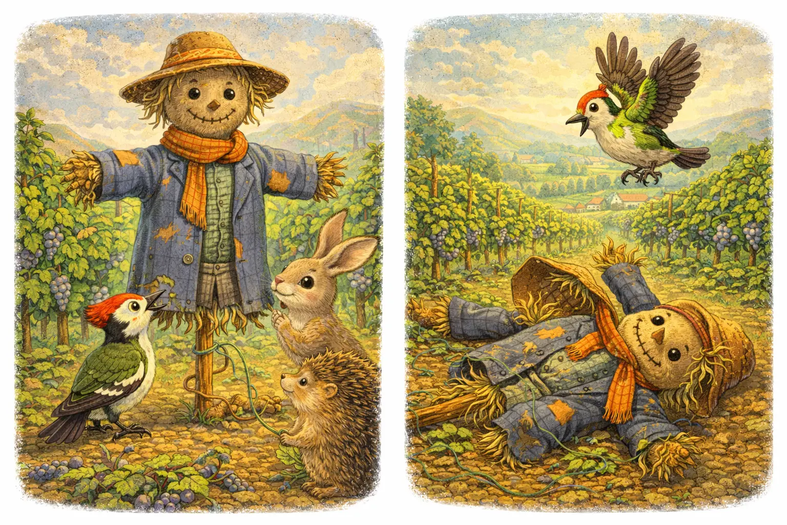 Ilustracija: Strašilo i zelena žuna